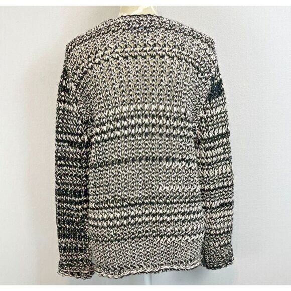 BABATON Aritzia Chunky Open Knit V‎ Neck Sweater Sz M Black White Relaxed Fit - Picture 2 of 10